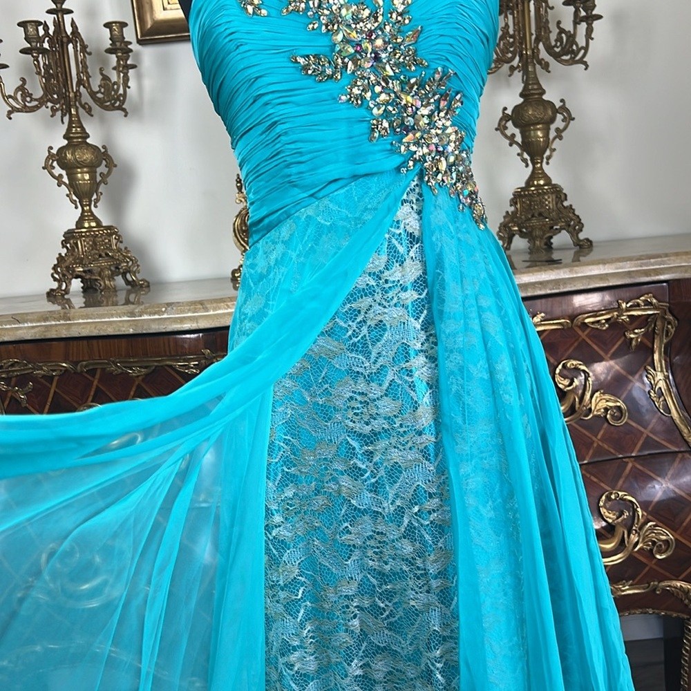 Meier Collection One Shoulder Pleated embroidery beaded evening prom dress - Picture 4 of 5